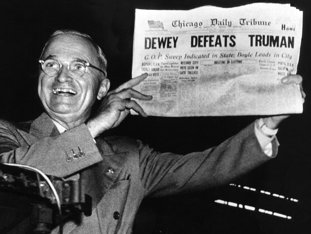 Truman holds up the now famous headline