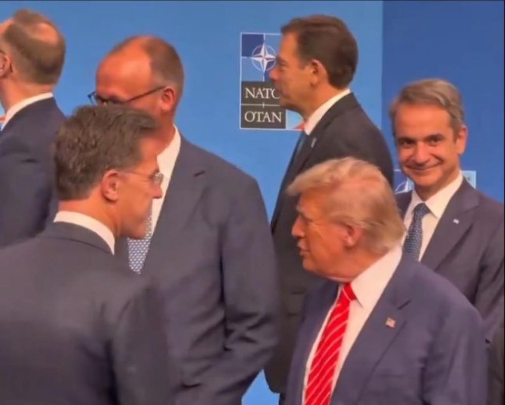 Greek Prime Minister Kyriakos Mitsotakis crossed paths with former U.S. President Donald Trump at the NATO summit in The Hague